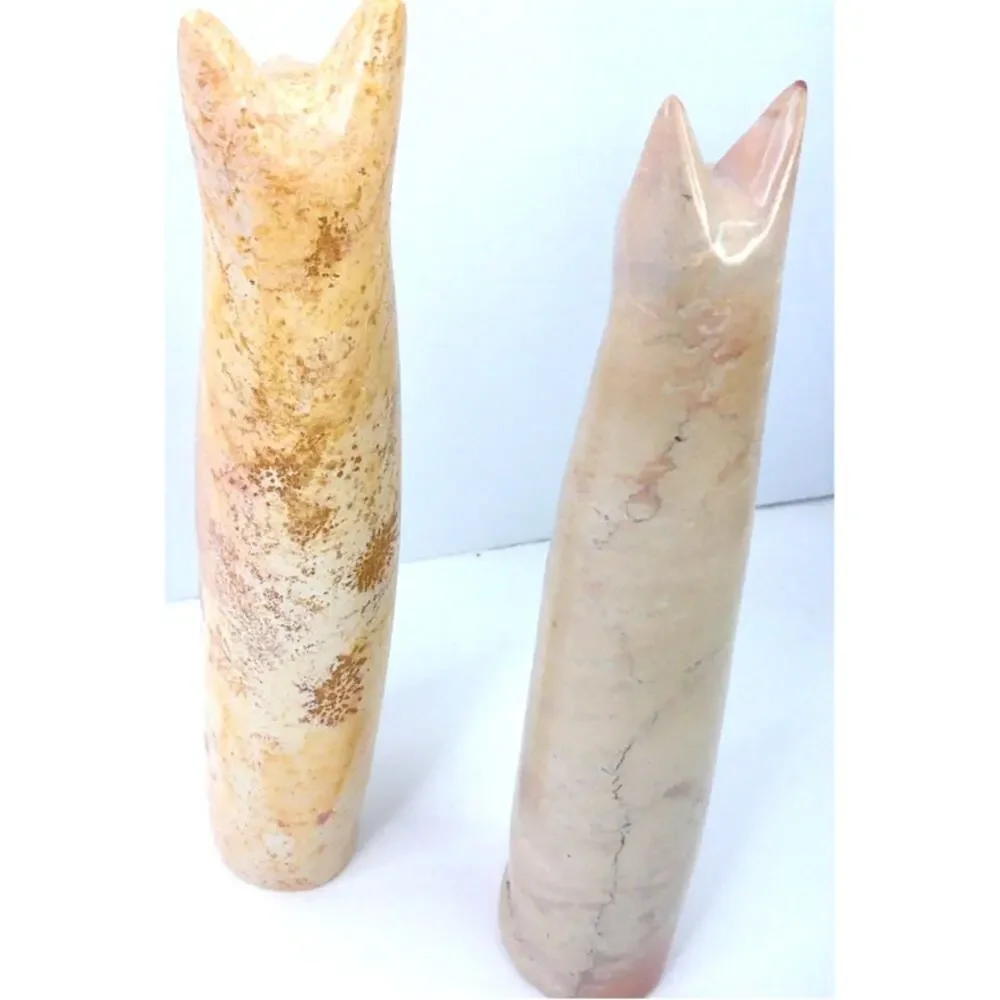 Vintage Tall Cat Soapstone Figurines Handmade Kenya Set of 2